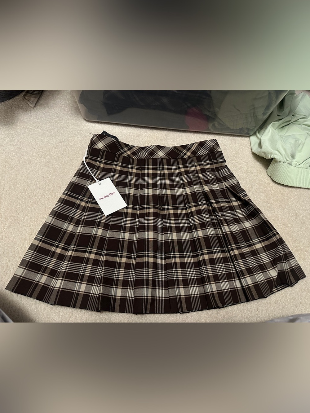 Sunday Best Brown and Cream Plaid Pleated Mini Skirt